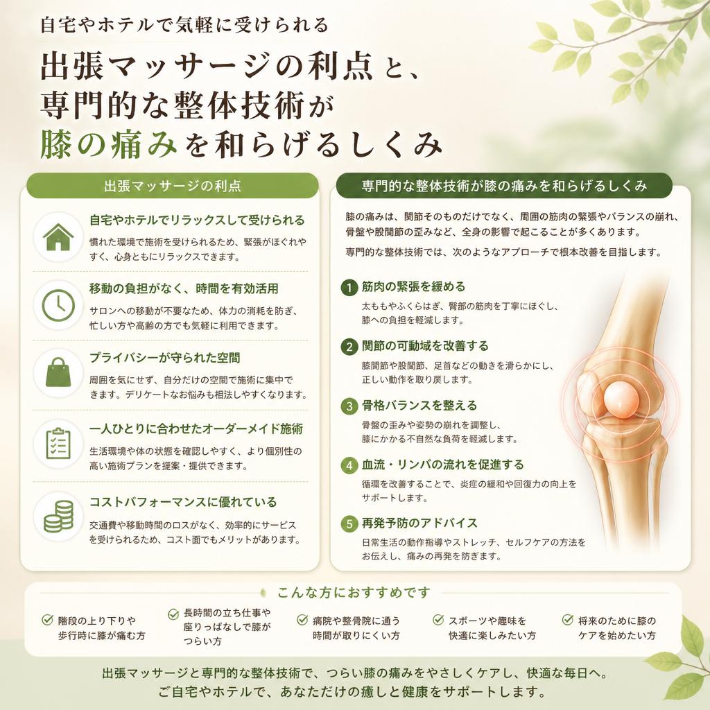 出張マッサージで膝の痛みを改善する理由